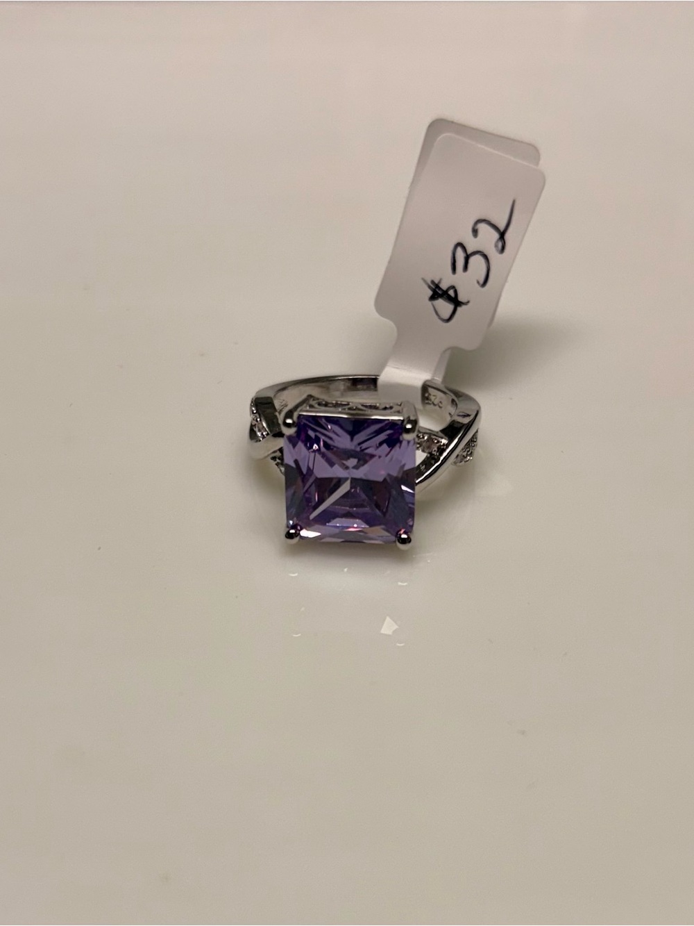 Radiant Square Cut Purple Amethyst Color Rhinestone Ring. See Desctip. For Sizes
